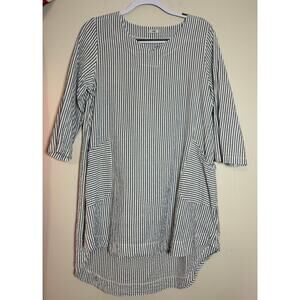 Tulip Blue White Seersucker‎ Hi Lo Tunic Shift Dress Small